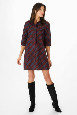 Olive Dress in Maroon Sky Plaid