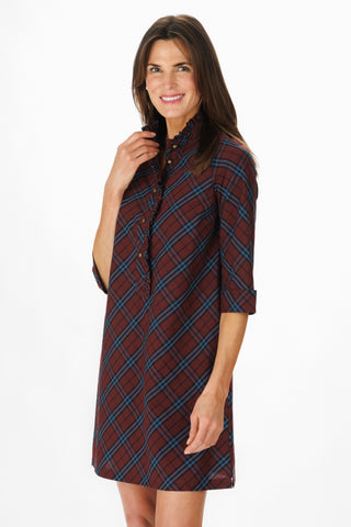 Olive Dress in Maroon Sky Plaid