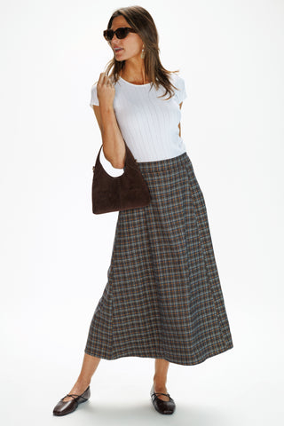 Paloma Skirt in Navy & Brown Brushed Plaid