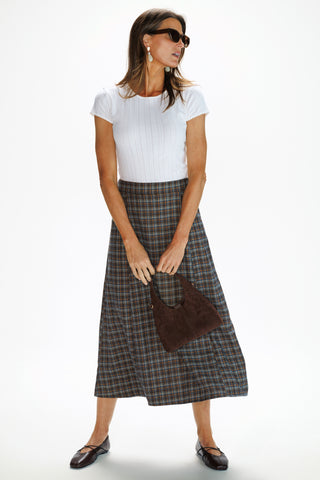Paloma Skirt in Navy & Brown Brushed Plaid