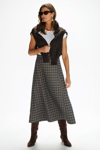 Paloma Skirt in Navy & Brown Brushed Plaid