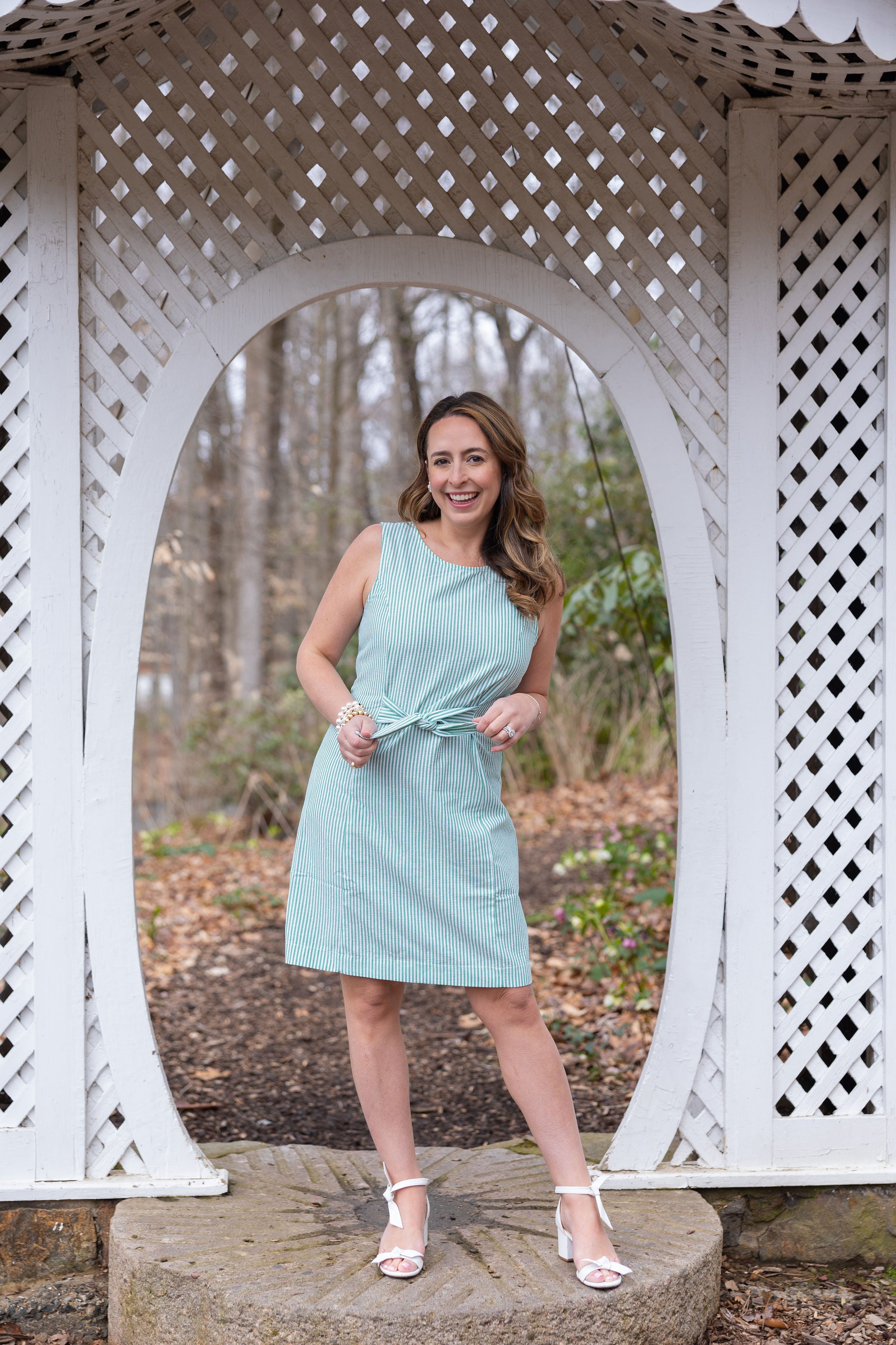 The Kalyn Dress in Green Seersucker Duffield Lane The Kalyn Dress in Green Seersucker Duffield Lane