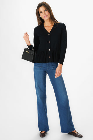 Peplum Cardigan in Black with Gold Buttons