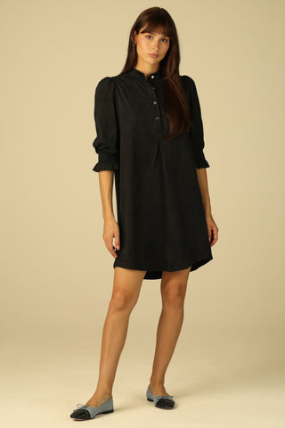 Percy Popover Dress in Black Suede