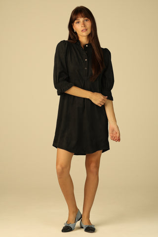 Percy Popover Dress in Black Suede