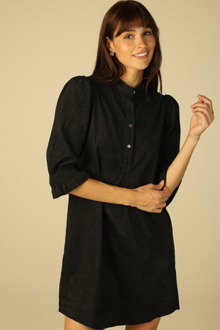 Percy Popover Dress in Black Suede