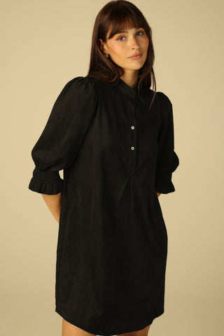 Percy Popover Dress in Black Suede