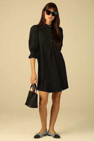 Percy Popover Dress in Black Suede