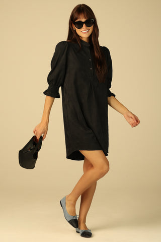 Percy Popover Dress in Black Suede