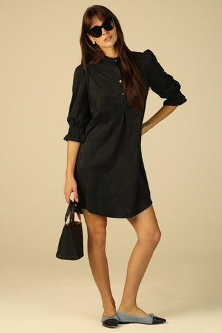 Percy Popover Dress in Black Suede