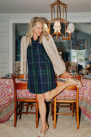 Percy Popover Dress in Navy Plaid