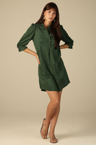 Percy Popover Dress in Spruce Suede