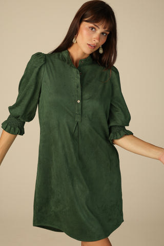 Percy Popover Dress in Spruce Suede