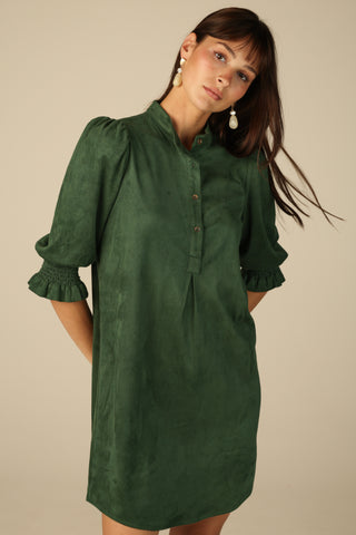 Percy Popover Dress in Spruce Suede