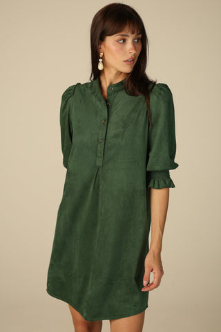 Percy Popover Dress in Spruce Suede