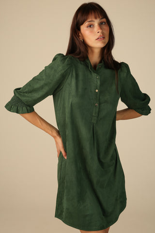 Percy Popover Dress in Spruce Suede
