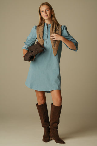 Percy Popover Dress in Chambray Stretch Denim
