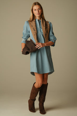 Percy Popover Dress in Chambray Stretch Denim