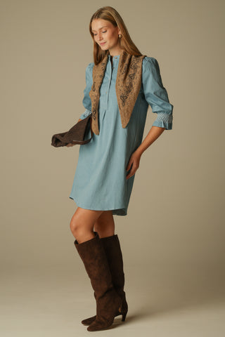 Percy Popover Dress in Chambray Stretch Denim