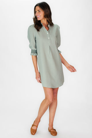 Percy Popover Dress in Green Mini Gingham Seersucker