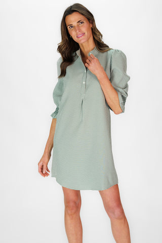 Percy Popover Dress in Green Mini Gingham Seersucker