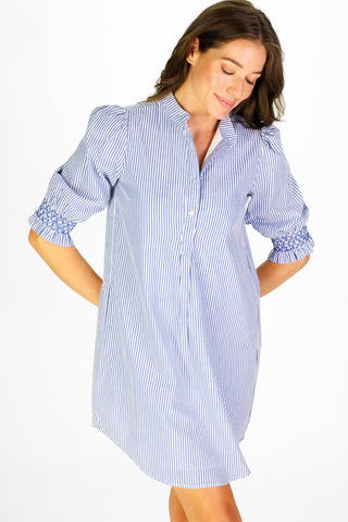 Percy Popover Dress in Navy & White Stripe