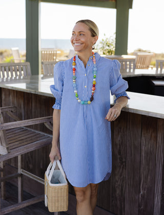 Percy Popover Dress in Navy & White Stripe