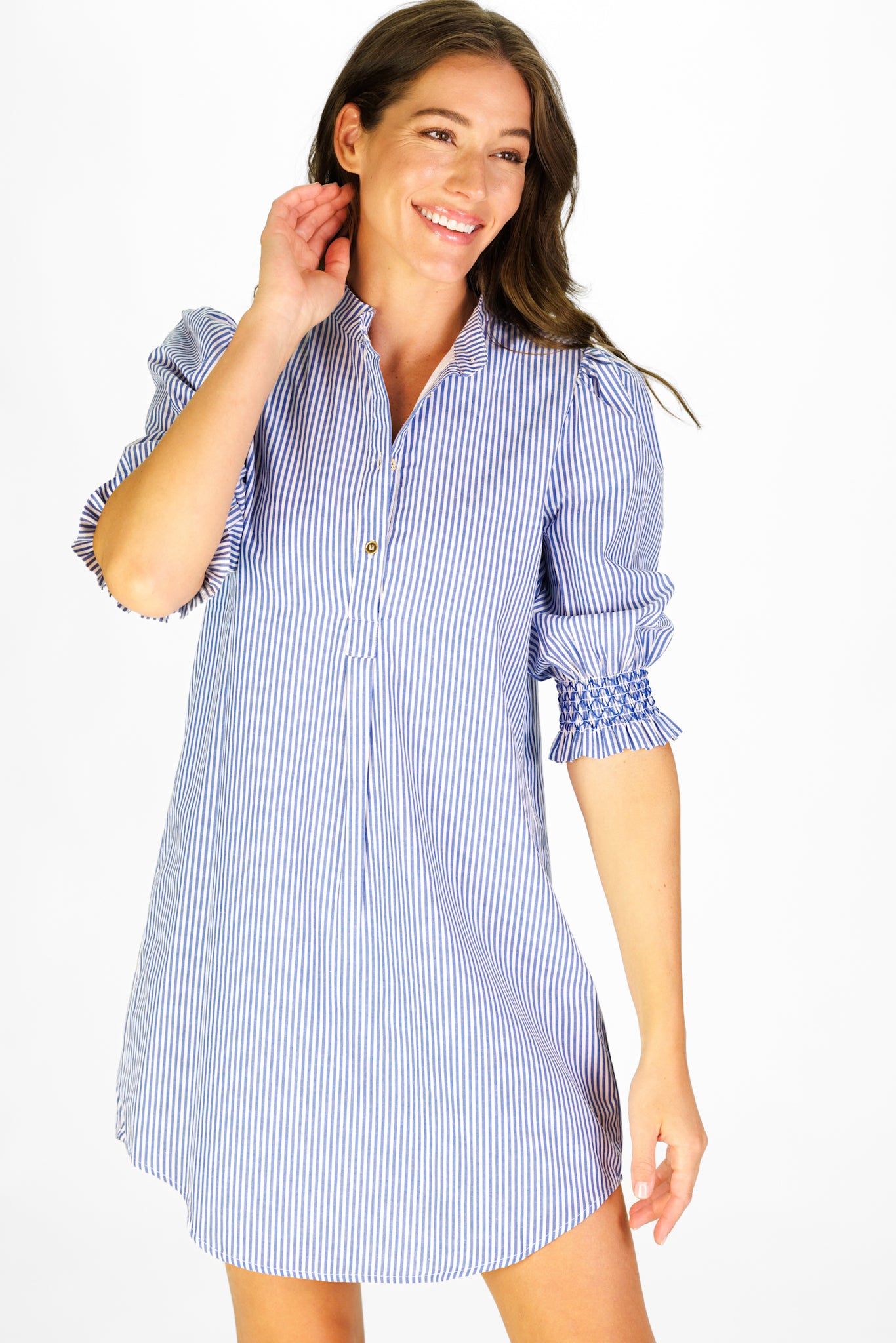 Women's Percy Popover Dress in Navy & White Stripe | Duffield Lane XL Women's Percy Popover Dress in Navy & White Stripe | Duffield Lane XL