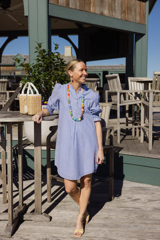 Percy Popover Dress in Navy & White Stripe
