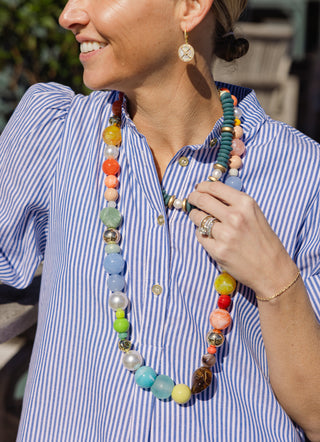 Percy Popover Dress in Navy & White Stripe