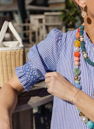 Percy Popover Dress in Navy & White Stripe
