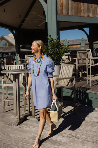 Percy Popover Dress in Navy & White Stripe