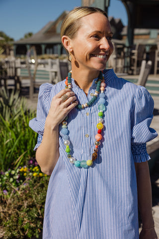 Percy Popover Dress in Navy & White Stripe