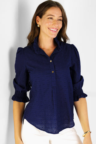 Percy Popover in Navy Eyelet
