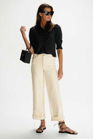 Percy Popover in Black Silky Oxford