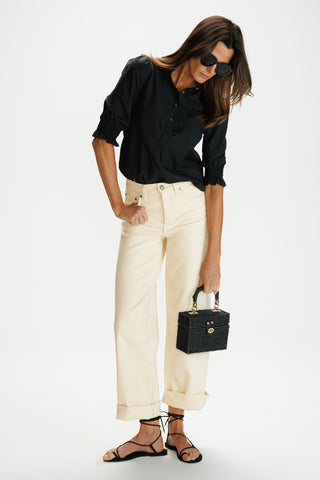 Percy Popover in Black Silky Oxford