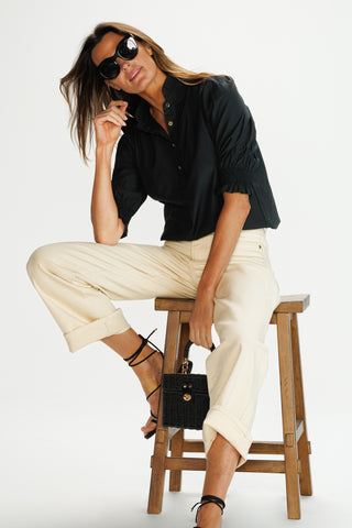 Percy Popover in Black Silky Oxford