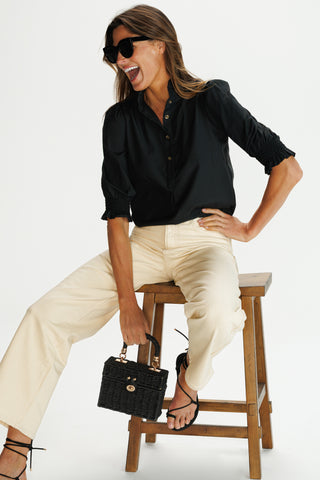 Percy Popover in Black Silky Oxford