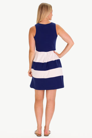 The Pique Ludington Dress in Royal Navy and White