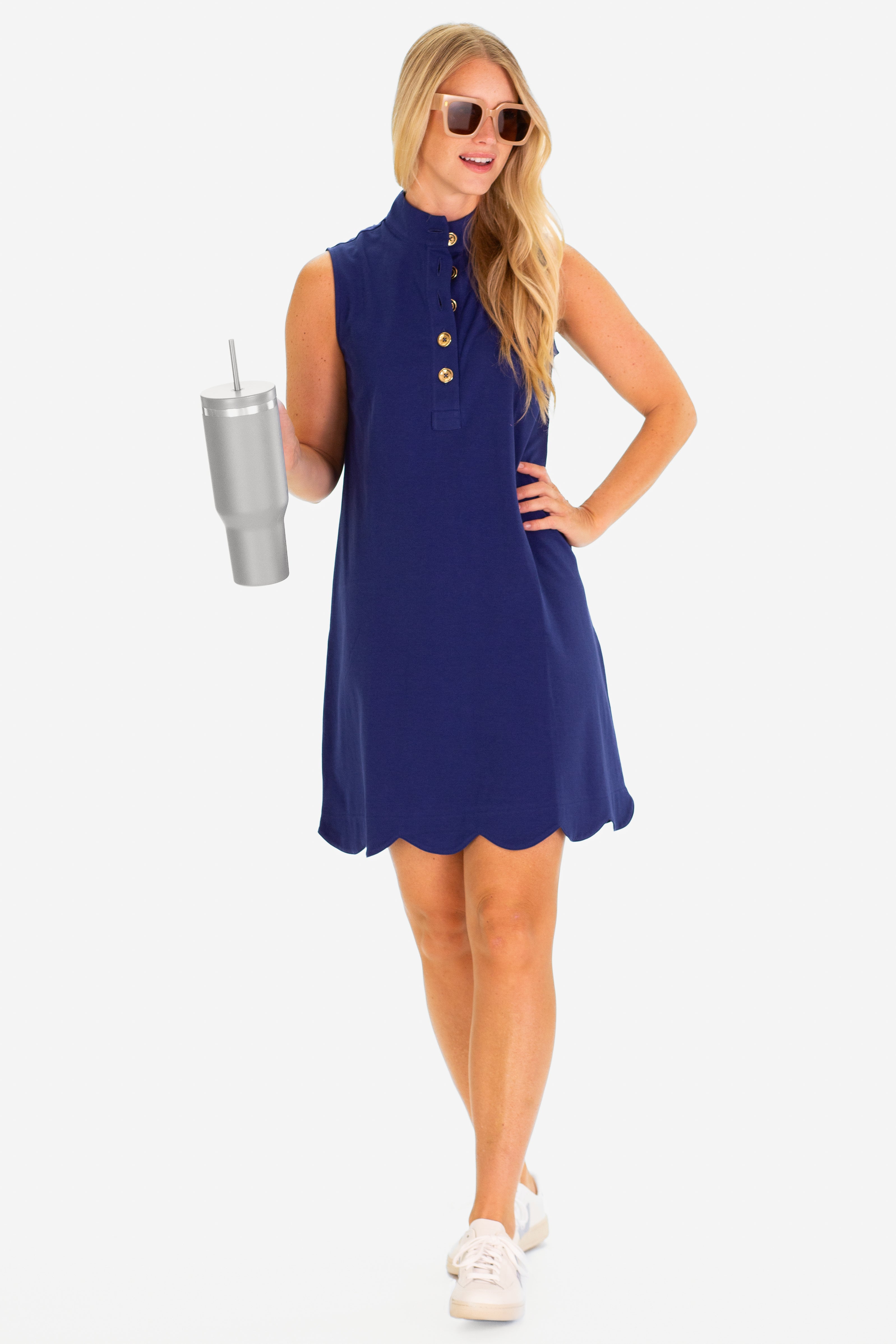 navy blue scalloped dress Navy scalloped dress