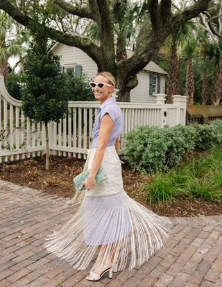 Pleated Callahan Dress in Driftwood Blue Stripe