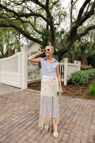Pleated Callahan Dress in Driftwood Blue Stripe