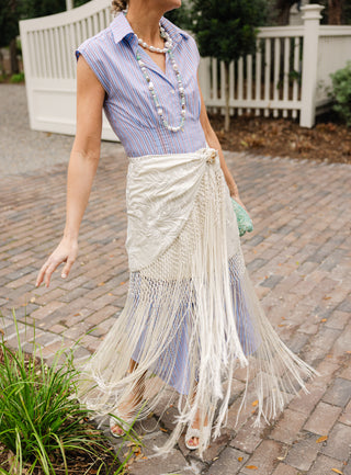 Pleated Callahan Dress in Driftwood Blue Stripe