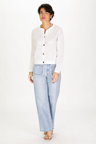 Pointelle Cardigan in White