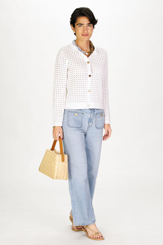 Pointelle Cardigan in White