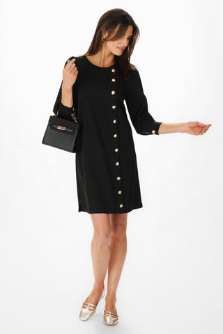 Scalloped Cassidy Dress in Black Ponte