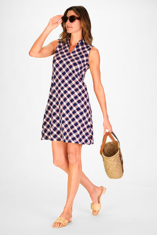 Poppy Dress in Navy Wavy Gingham