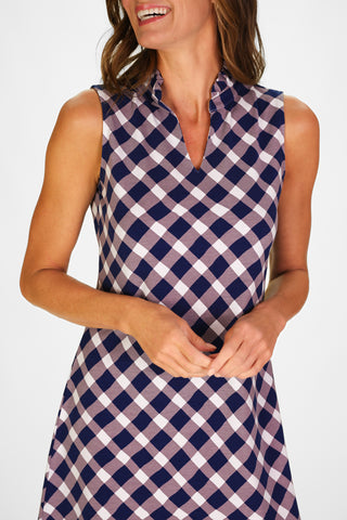 Poppy Dress in Navy Wavy Gingham