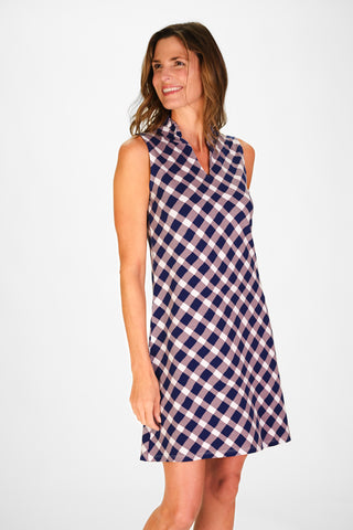 Poppy Dress in Navy Wavy Gingham