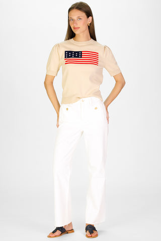 Women's Puff Sleeve Flag Sweater in Tan